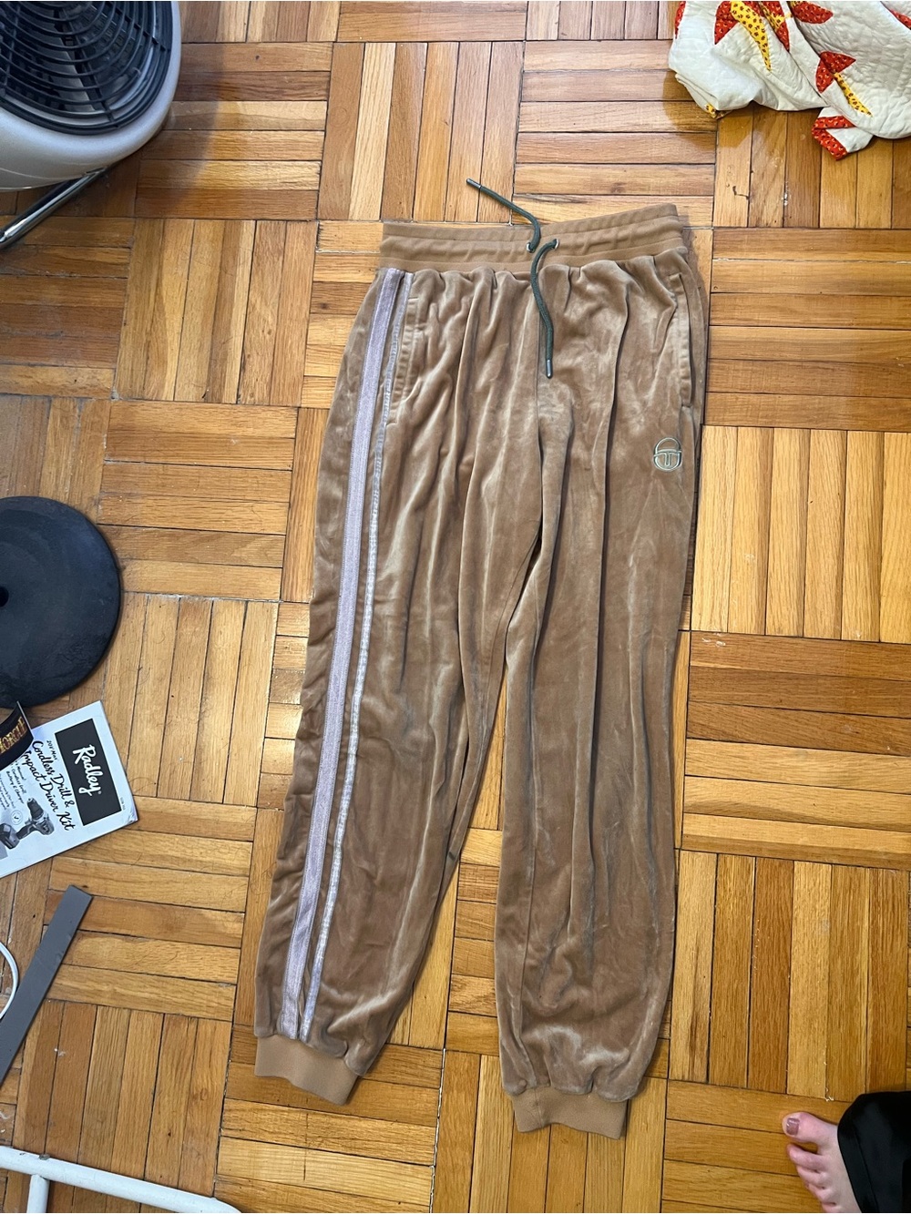 Women’s Beige Velour Track Pants with Side Stripe